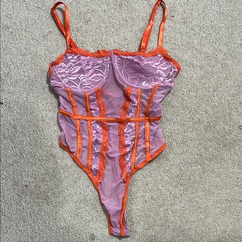 Forever 21 Orange and Purple Lace Bodysuit